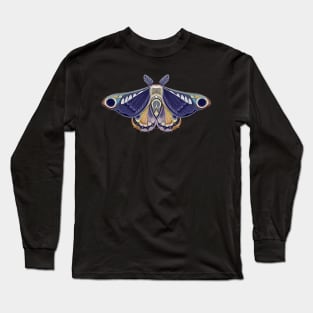 Moth sticker deep blue, turquoise, orange and lila Long Sleeve T-Shirt